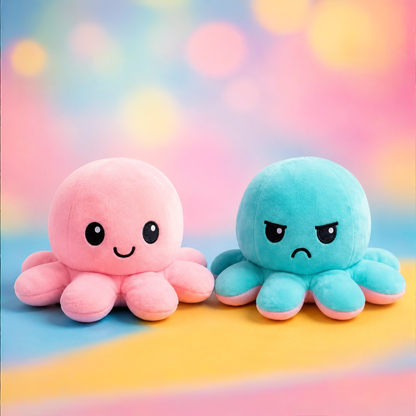 Reversible Octopus Teddy | Original Double-Sided Mood Toy (Pink & Blue)
