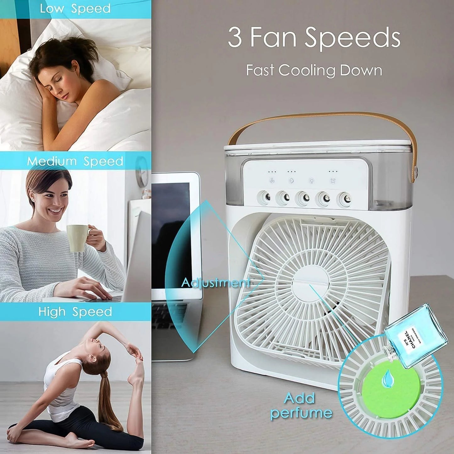 Mini Portable Air Cooler - Evaporative Cooler Fan with RGB Lights