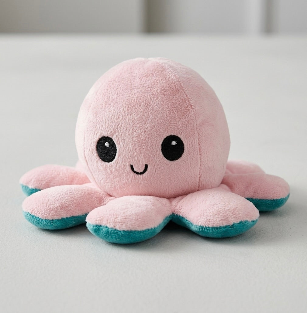 Reversible Octopus Teddy | Original Double-Sided Mood Toy (Pink & Blue)
